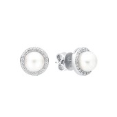 Cercei perle naturale albe din argint cu cristale DiAmanti SK21483E-W-G